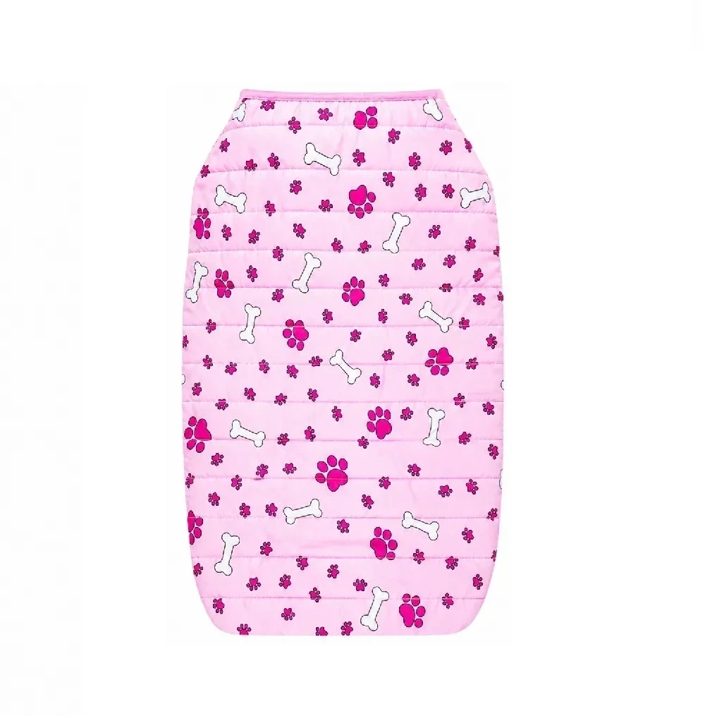 Chaleco impermeable con forro peluche huellitas rosado