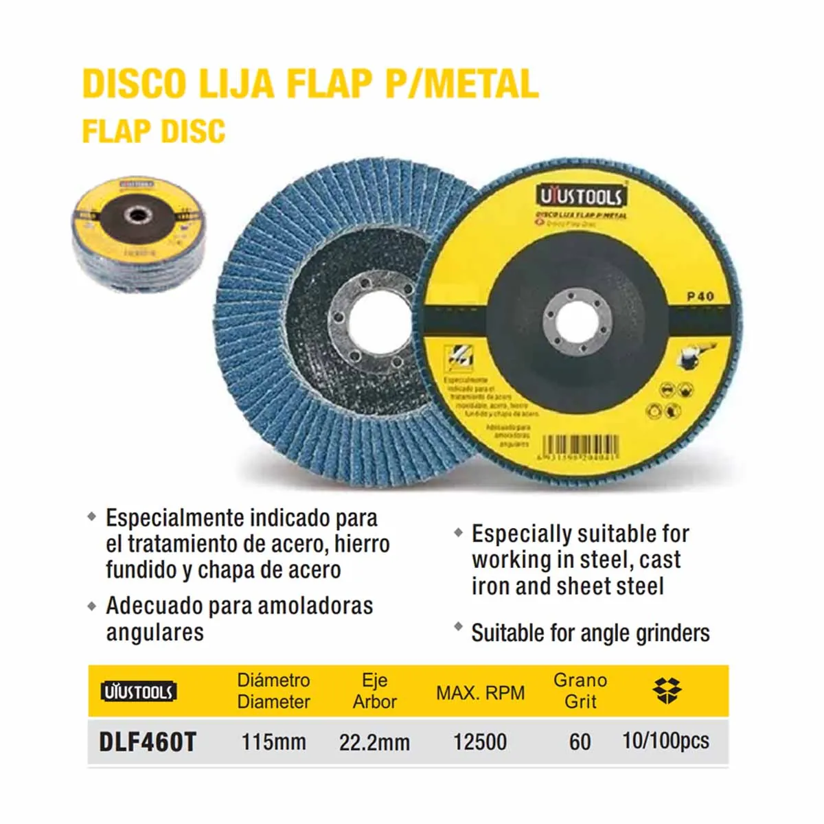 DISCO LIJA FLAP P/METAL P60 UYUST 4 1/2-115 MM