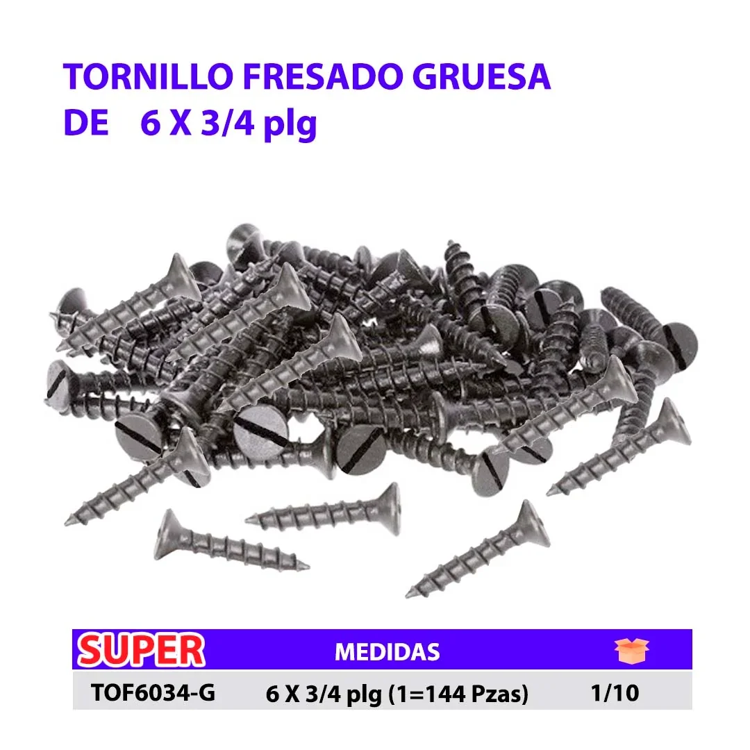 TORNILLO FRESADO (Gruesa/144pz) 6 X 3/4"