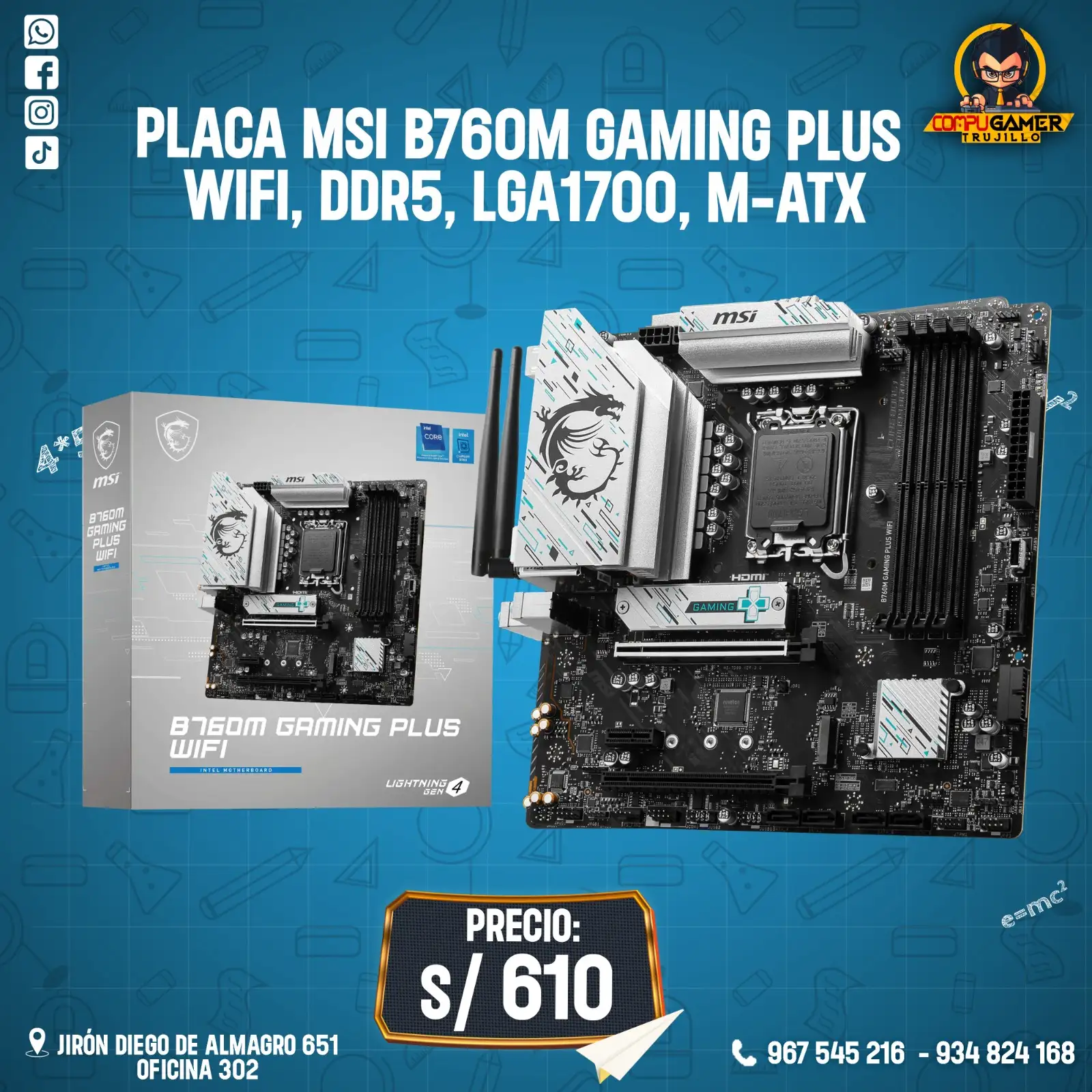 PLACA MSI B760M GAMING PLUS, WIFI, DDR5, LGA1700, M-ATX