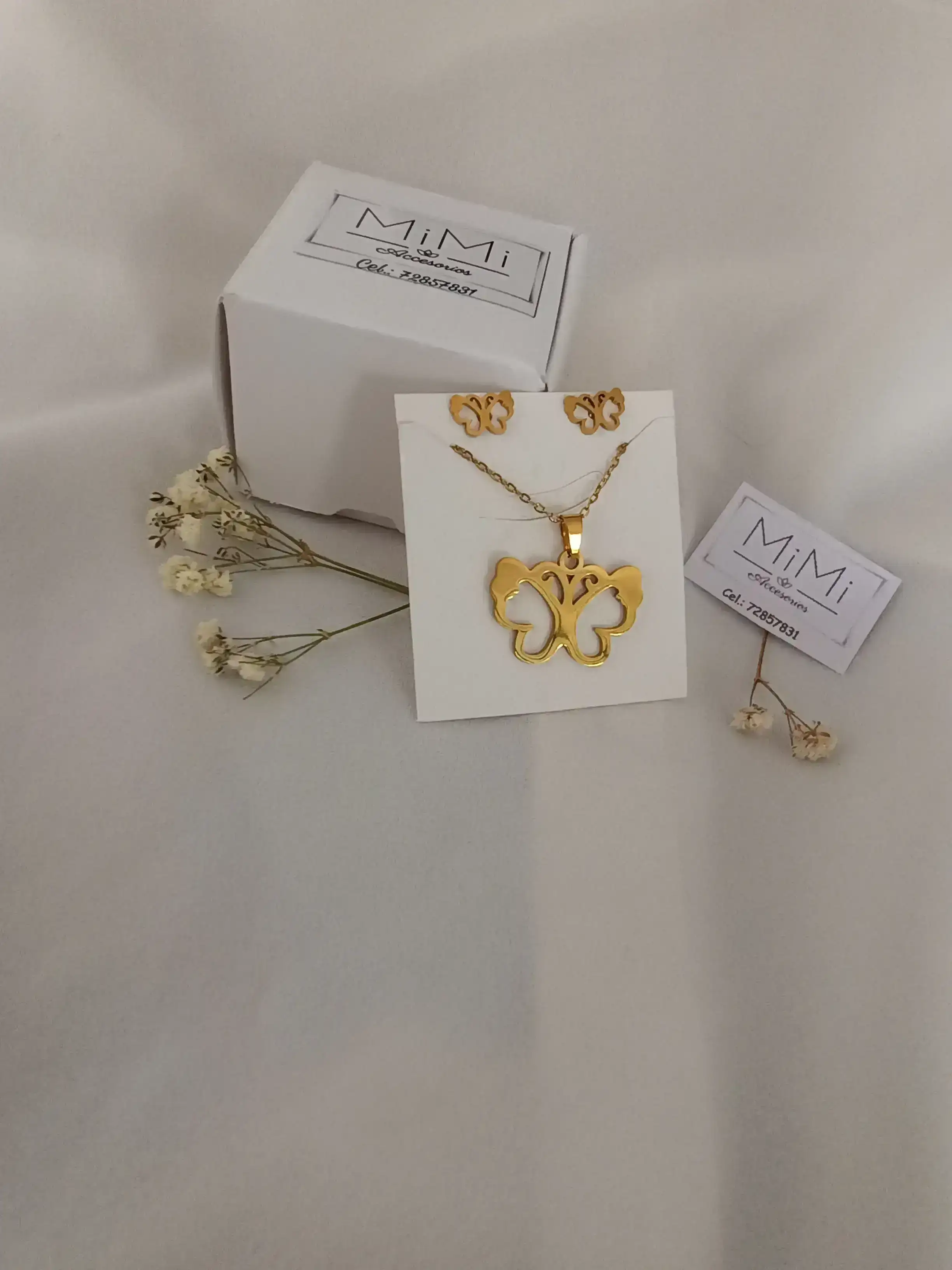 Juego de joyas en acero inoxidable mariposa 
