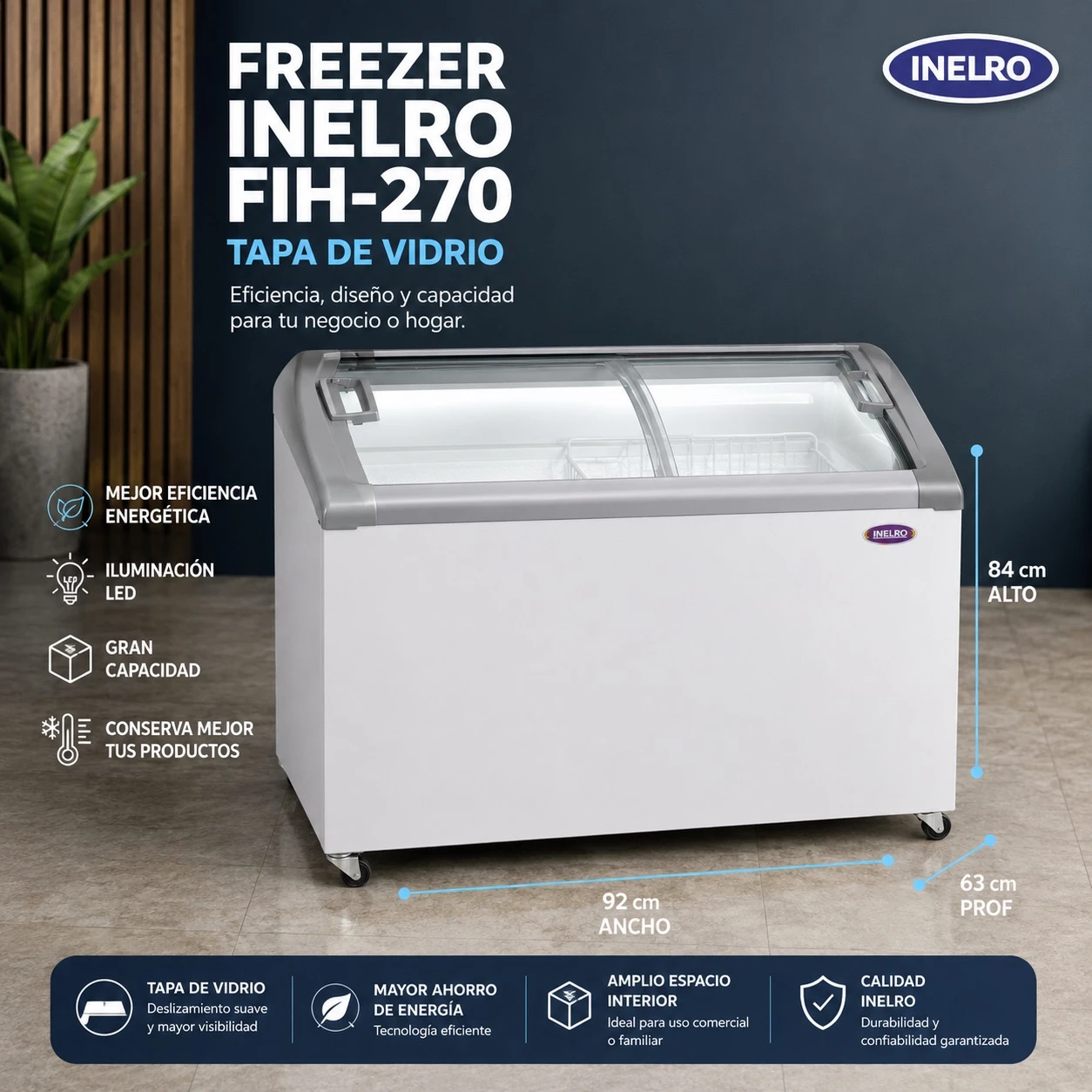  INELRO FIH270PI PLUS T/Vidrio Blanco 211Lts.