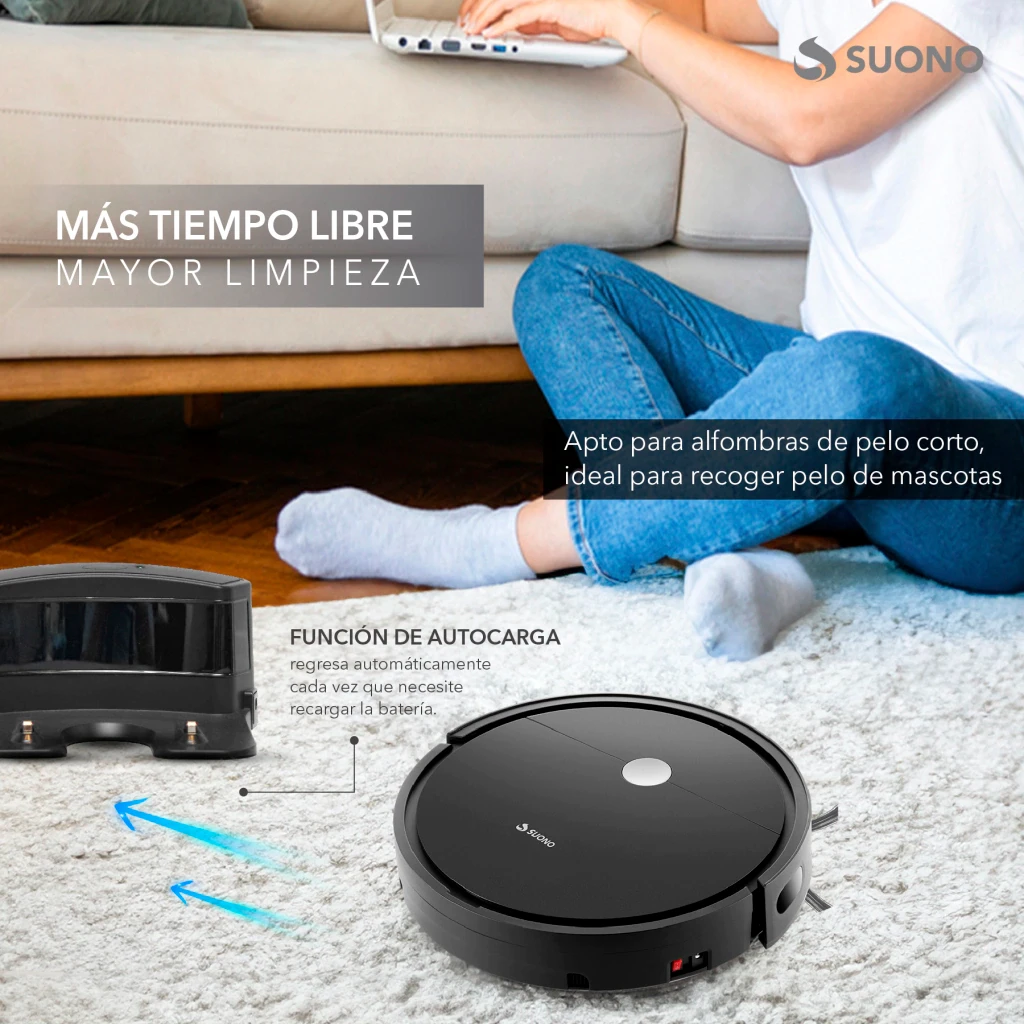 ASPIRADORA ROBOT SUONO CONTROL REMOTO AUTOMATICA BASE CARGA NEGRA 4