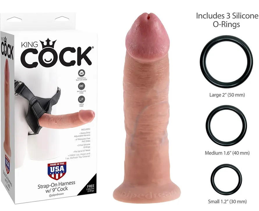 King Cock Strap-on Harness w/ 9″ Cock