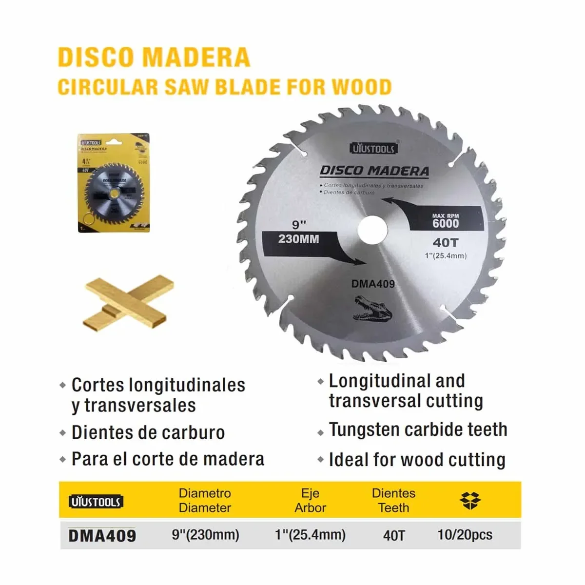 DISCO CORTE MADERA 9" x 40 Teeth UYUST (230mm)