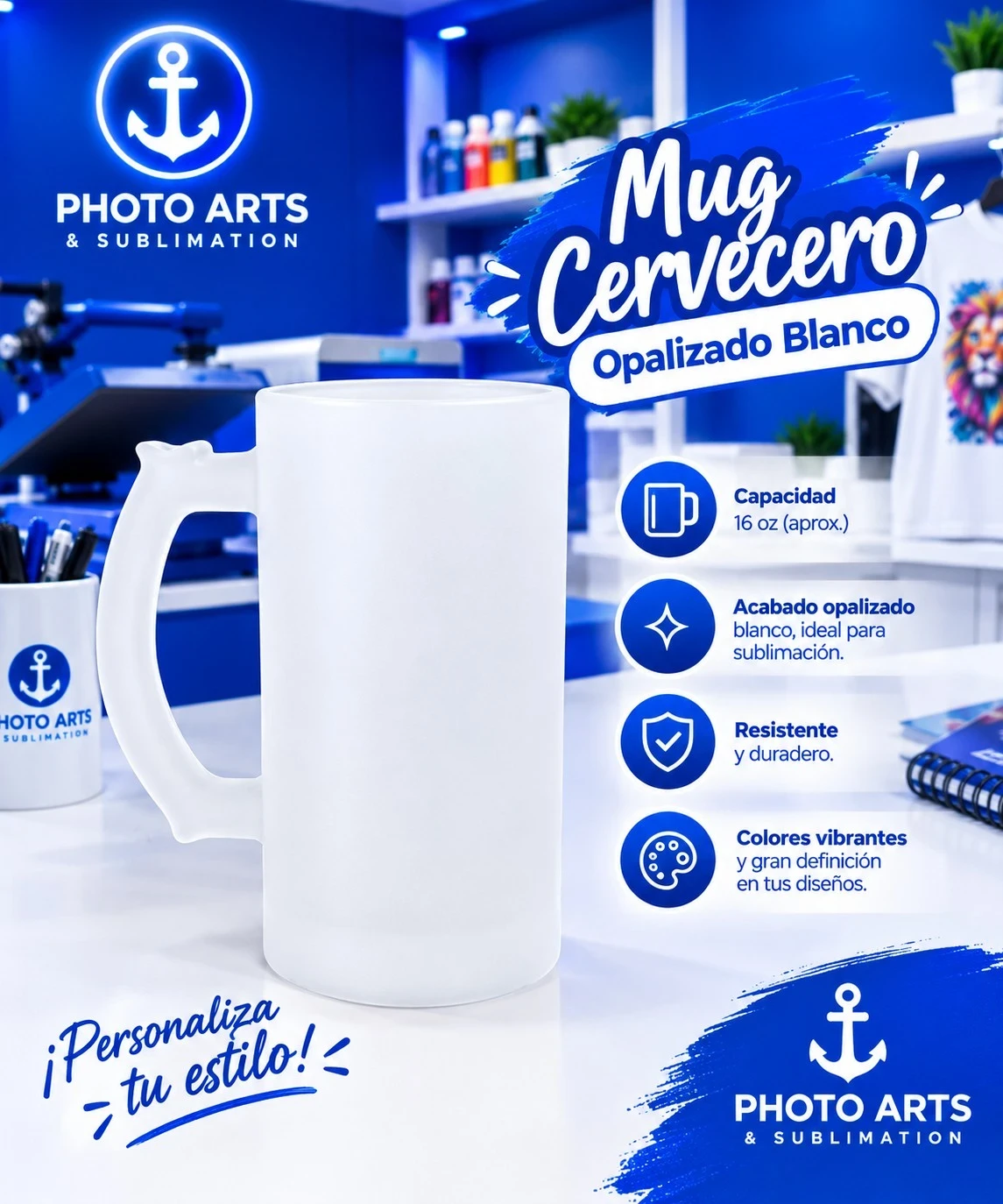 Mug Cervecero Opalizado Blanco