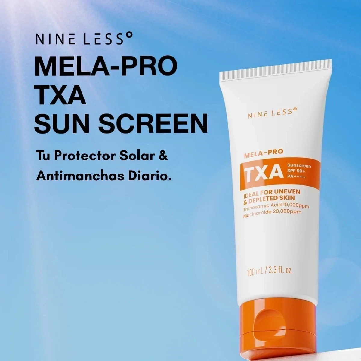 NINELESS - MELA-PRO Tranexamic Acid Sun Screen Face and Body SPF50+ PA++++ 100 ML | Protector Solar Antimanchas