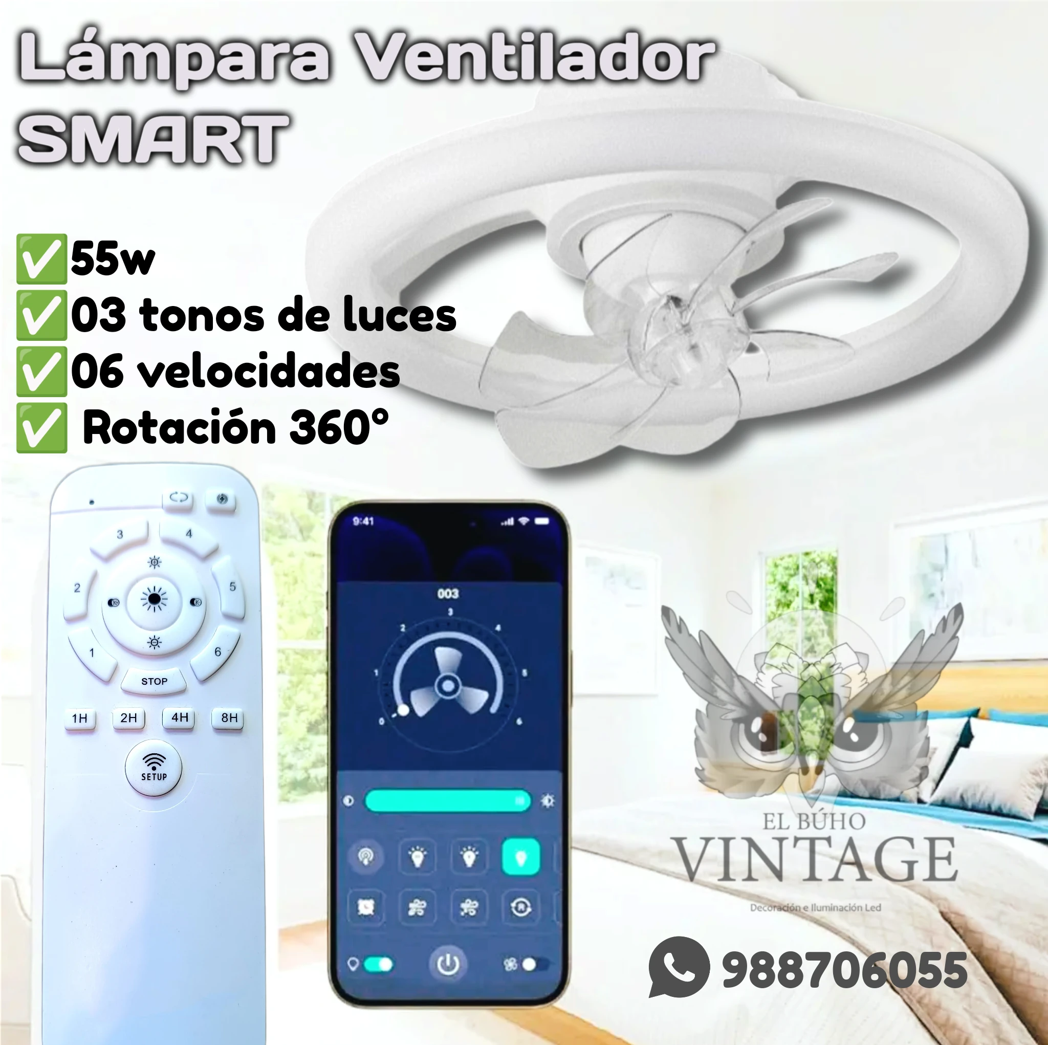 LÁMPARA VENTILADOR LED ROTACIÓN 360°  2
