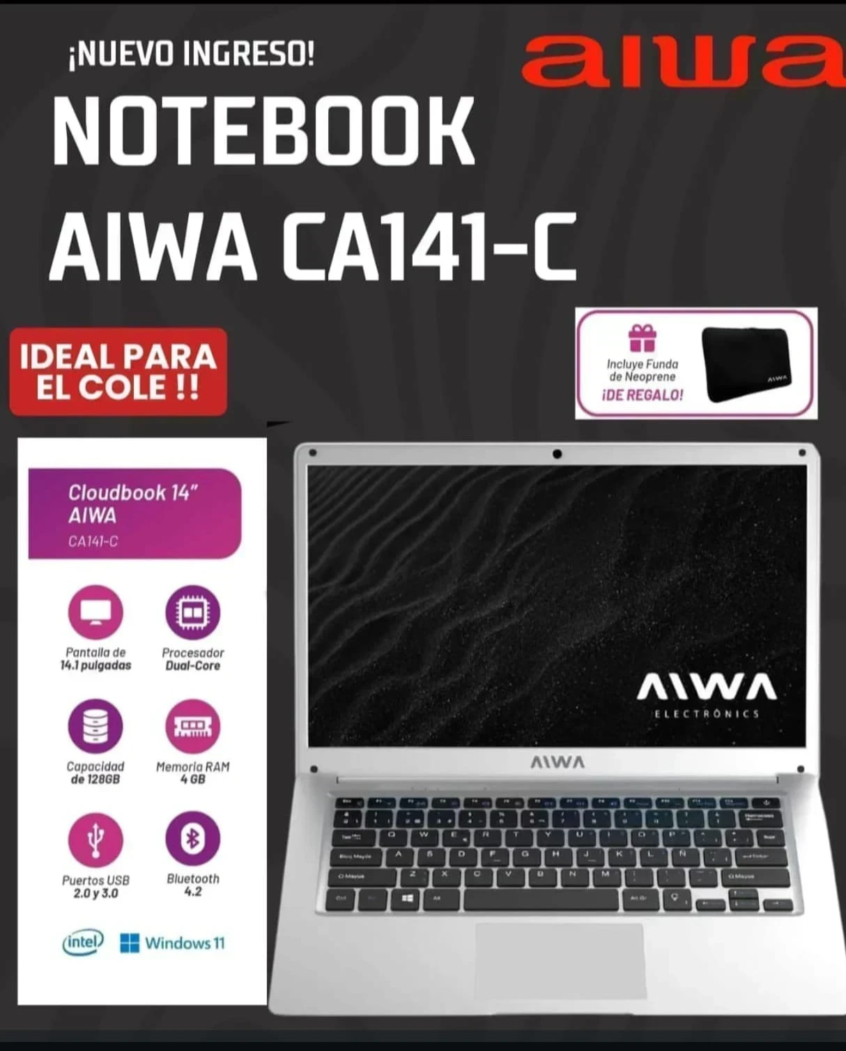 *NOTEBOOK AIWA CA141-C PANTALLA 14,1" 