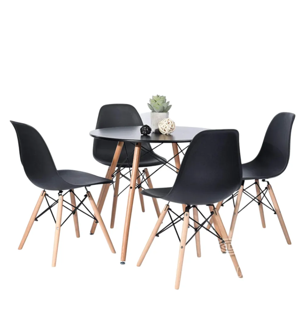 Juego Comedor Nordico Redonda  90 cm Tapa Negra  2