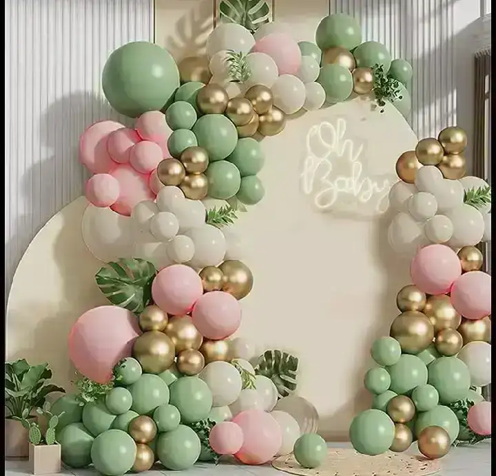 Set guirnalda globos pasteles/chrome/ rosa/verde/dorado/blanco 135 pcs