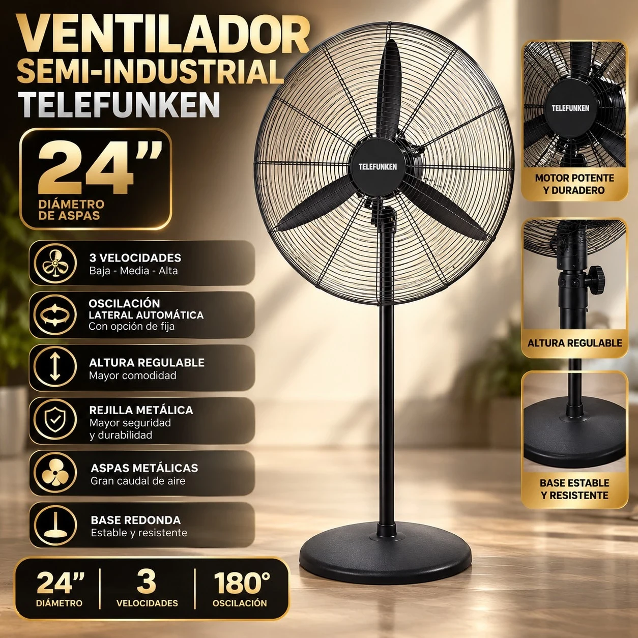 VENTILADOR SEMI-INDUSTRIAL TELEFUNKEN 24” VENTILADOR SEMI-INDUSTRIAL TELEFUNKEN 24”