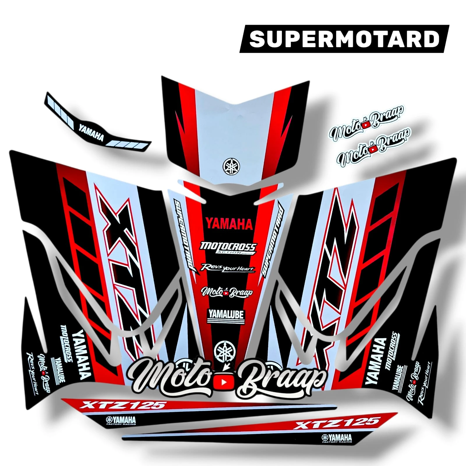 Xtz 125 calcomanias SUPERMOTARD Rojo