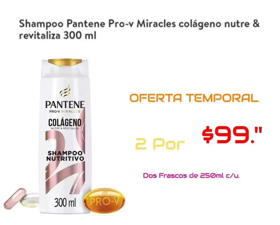 Shampoo Pantene Pro-V MiRaCles 2pz de 300ml c/u. 