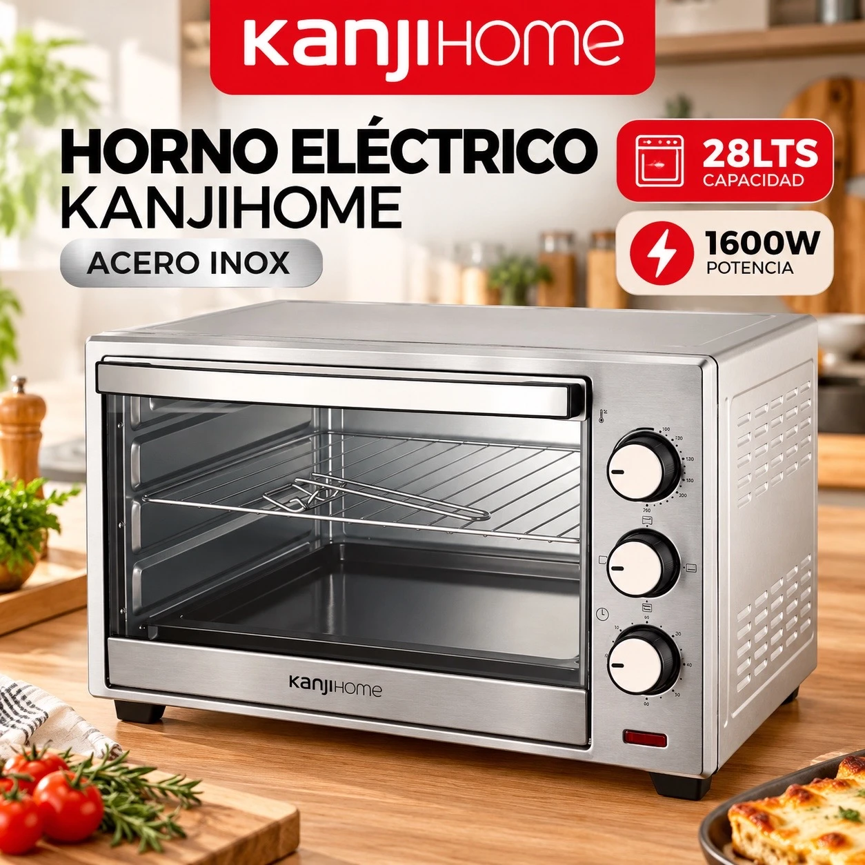 HORNO ELECTRICO KANJIHOME 28LTS ACERO INOX 