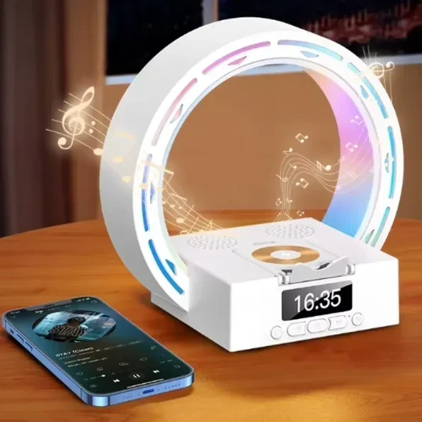 Parlante Bluetooth / Lampara Luz Led  / Reloj Con Alarma Despertador / Carga Inalámbrica QI 15W 3