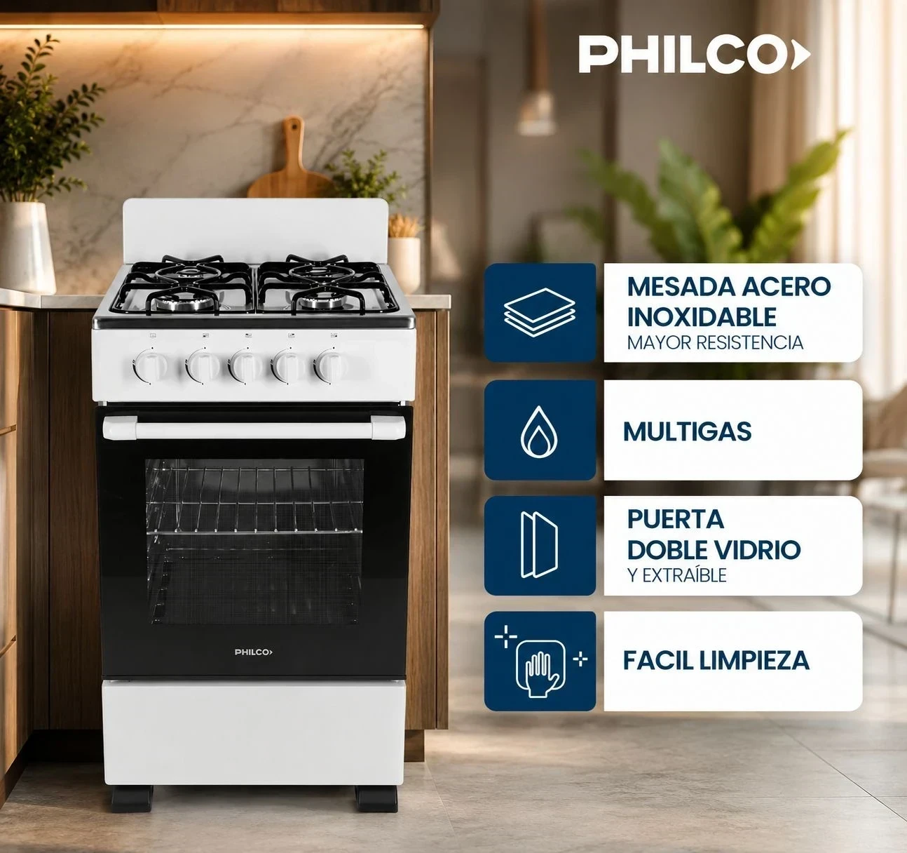 COCINA MULTIGAS PHCN50B 4 HORNALLAS BLANCA PHILCO ‼️SOLO POR PEDIDOS‼️ 2