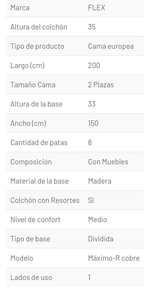 CAMA EUROPEA FLEX MAXIMOCOBRE 2 PL 4