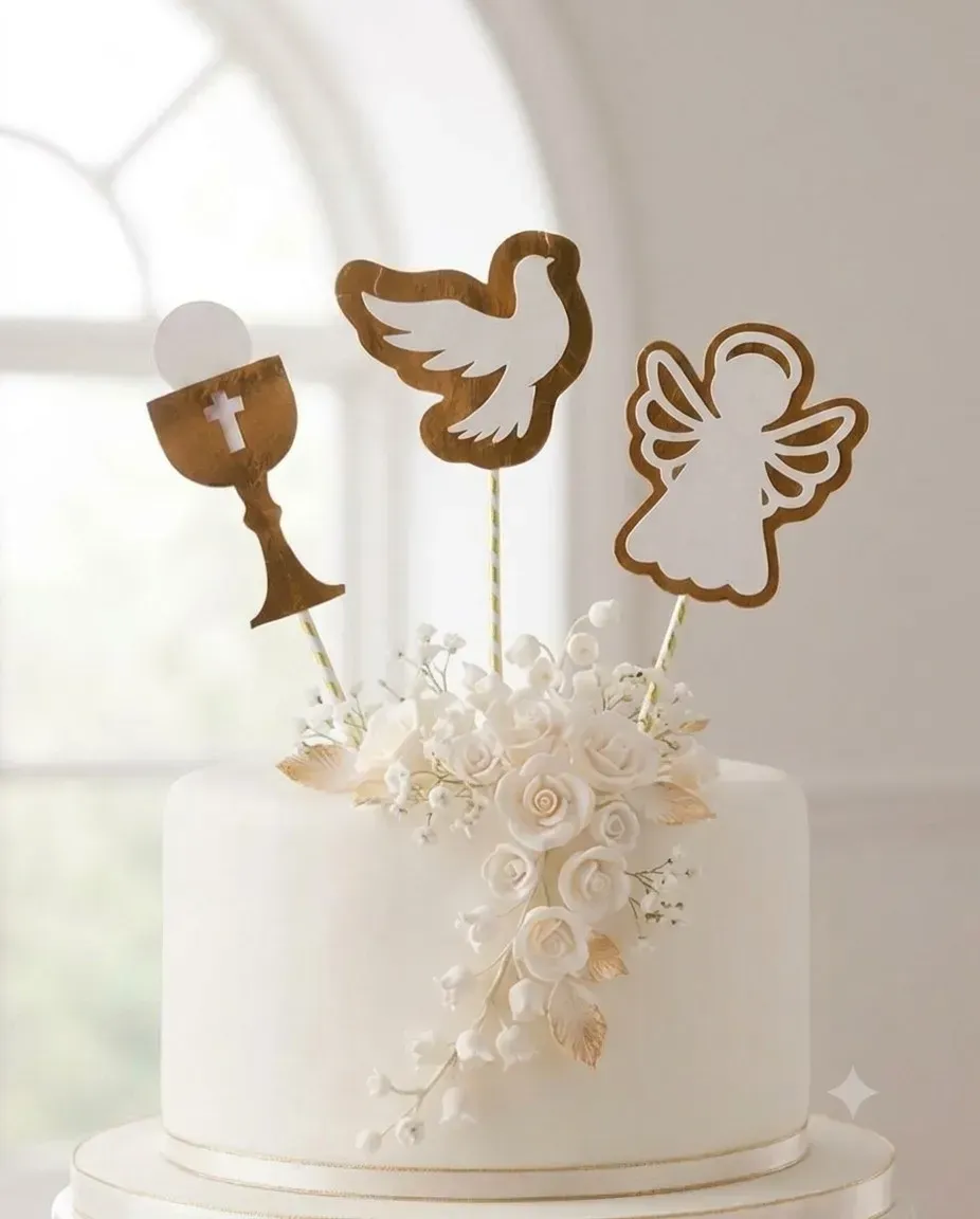 Cake topper metalizado comunion 