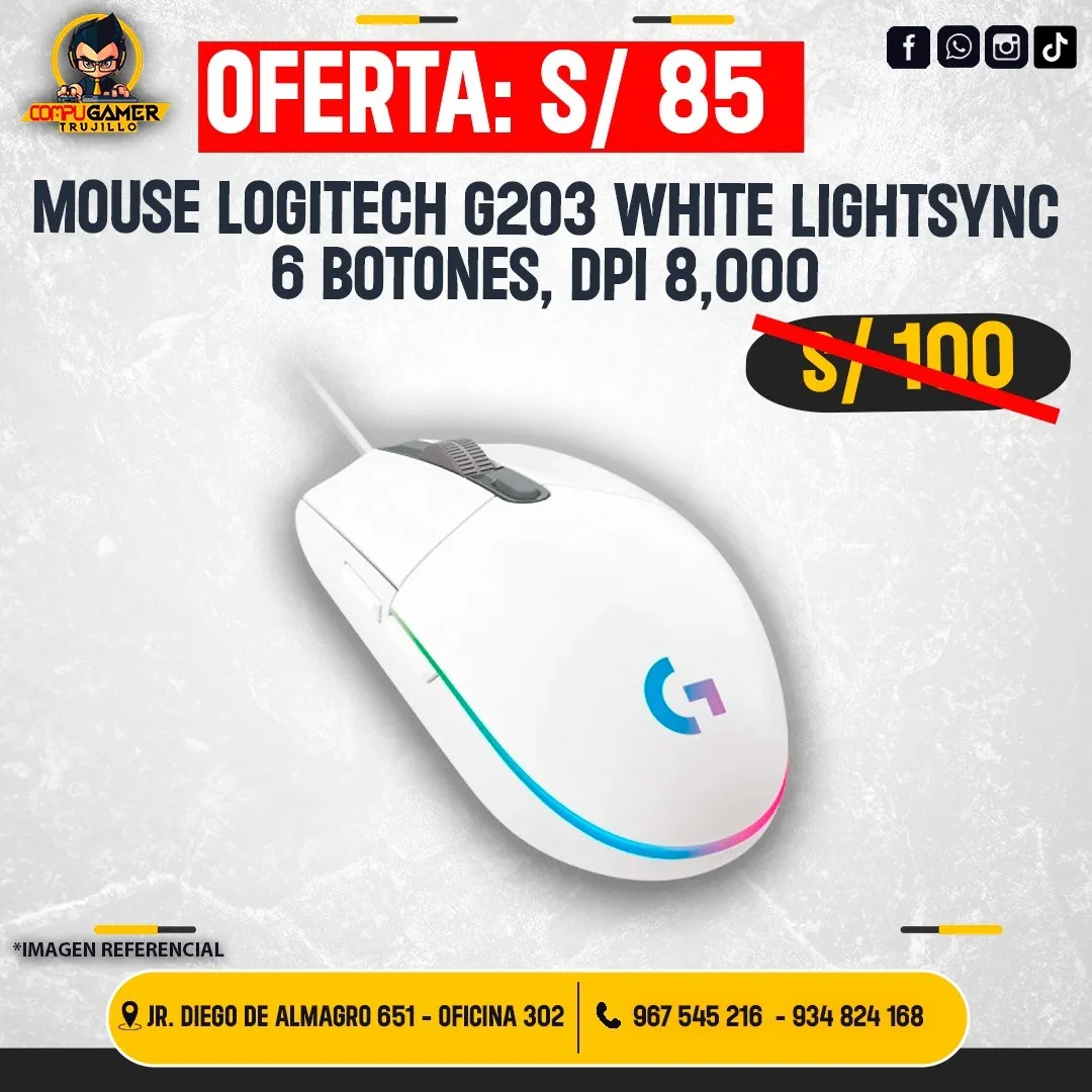 MOUSE GAMER LOGITECH G203 RGB LIGHTSYNC WHITE