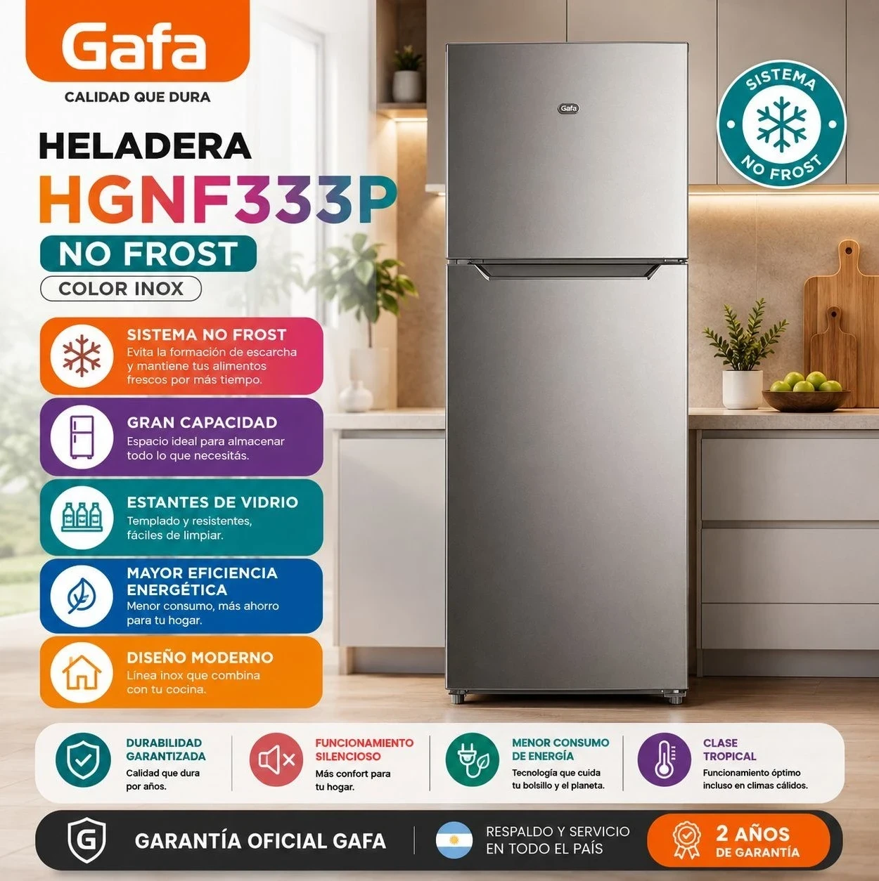 HELADERA GAFA 356LTS NO FROST INVERTER SILVER