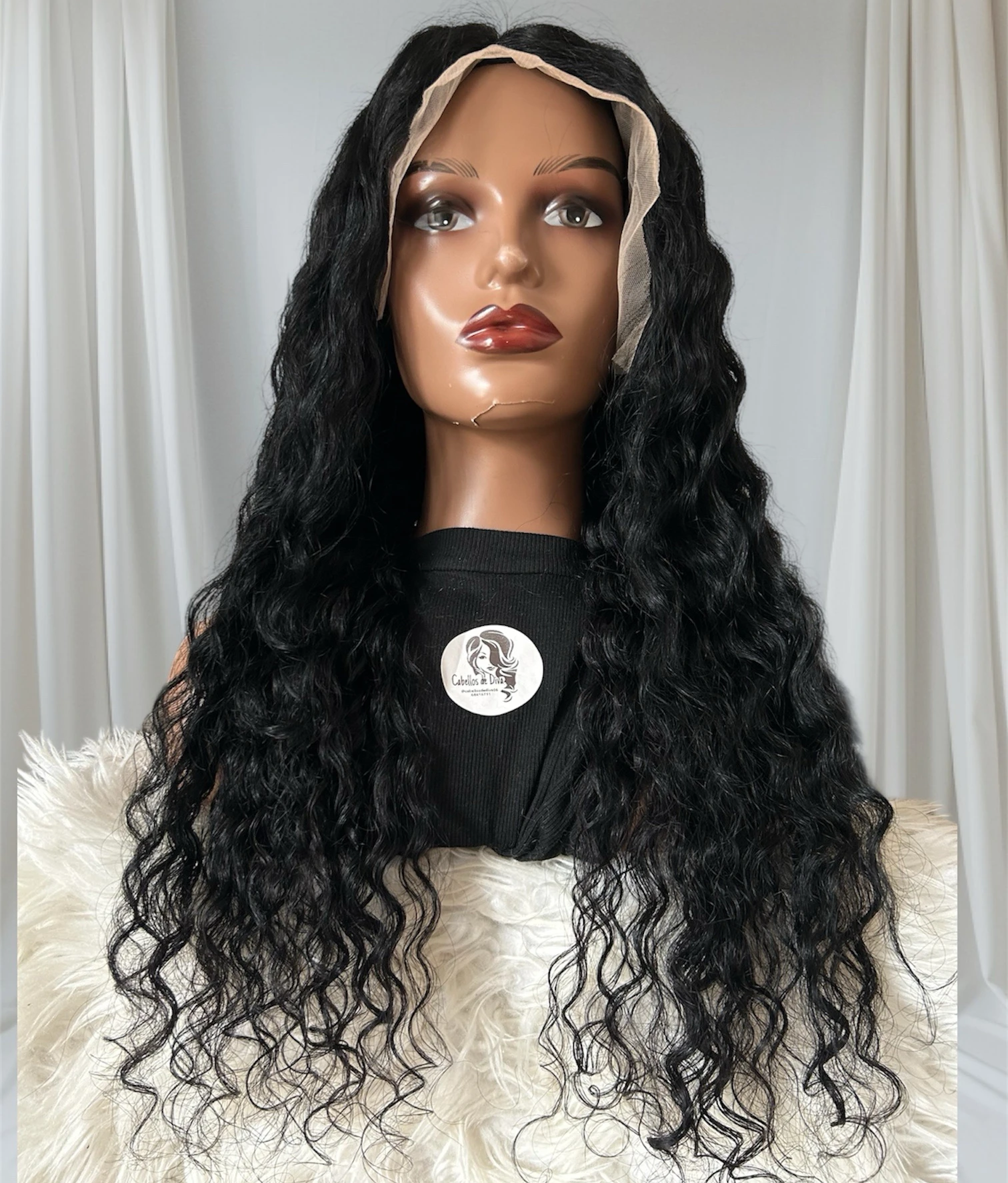 Peluca Rizada #1 de 28pulgadas, frontal lace 13x4, densidad media  2