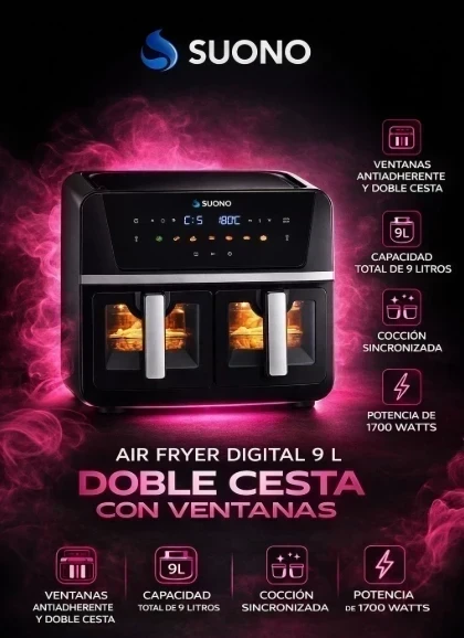 FREIDORA DE AIRE SUONO DOBLE BANDEJA 1700W 9L
