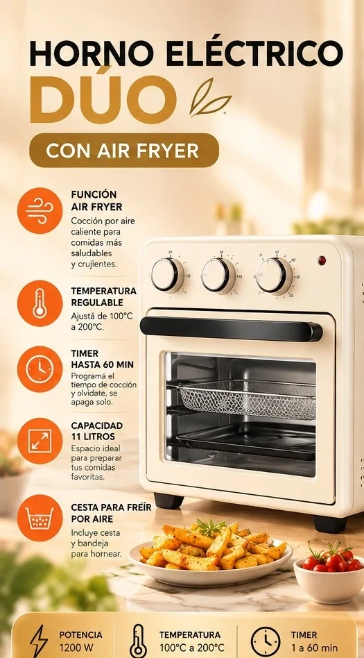 HORNO ELÉCTRICO DÚO CON AIR FRYER – LÜSQTOFF *CONSULTAR DISPONIBILIDAD CON EL VENDEDOR*