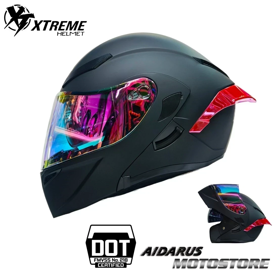 CASCO XTREME JH902 NEGRO MATE VISOR FUCSIA DIA NOCHE