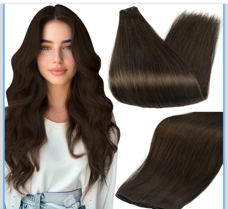 Extensiones de cabello humano para coser , 18 pulgadas, 100g  color marrón 