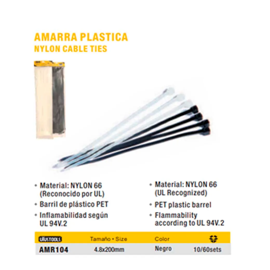 PRECINTO (Amarra) PLASTICO Negro UYUST 4.8x200mm (100pz/bol)