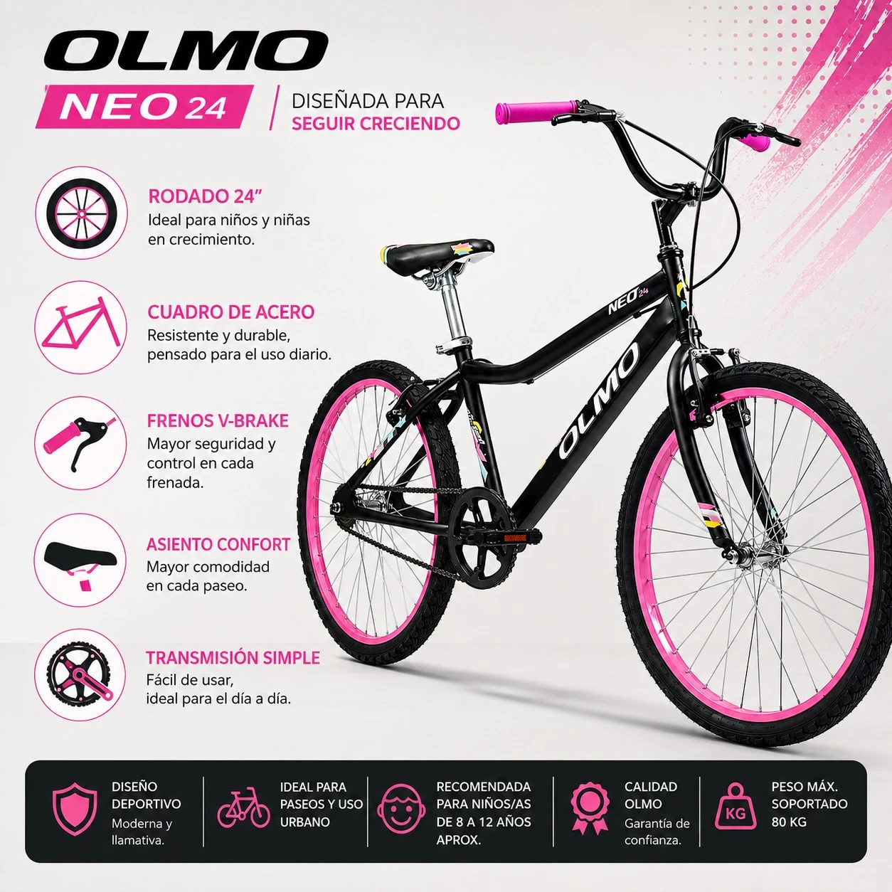 BICICLETA OLMO NEO 24 - NEGRO-FUCSIA