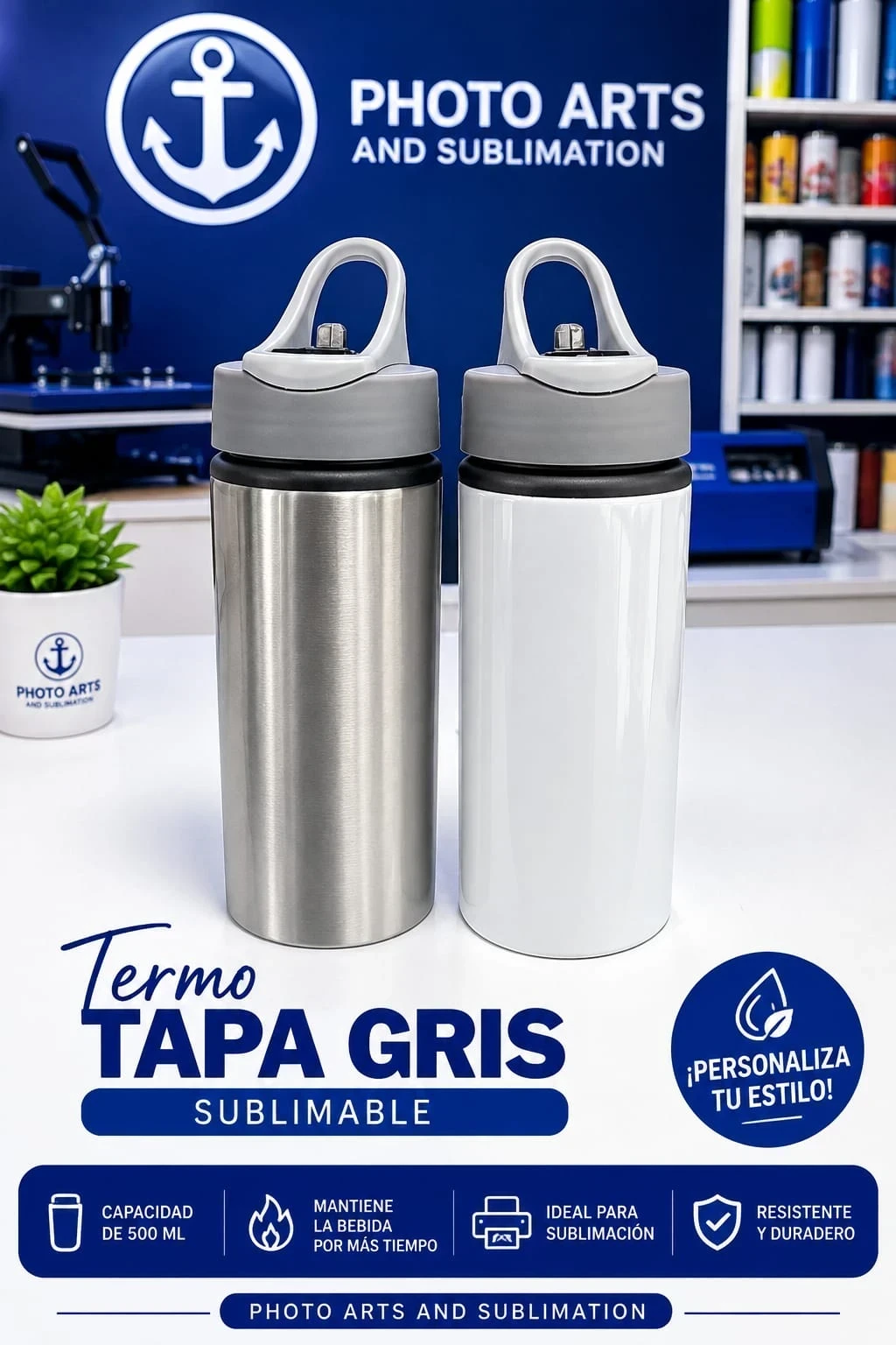 Caramañola Tapa Gris Sublimable
