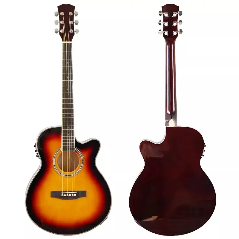 Guitarra eléctrica acústica de cuerpo delgado para principiantes con bolsa de concierto gratis cuerda gratis Color negro Natural Sunburst blanco 2