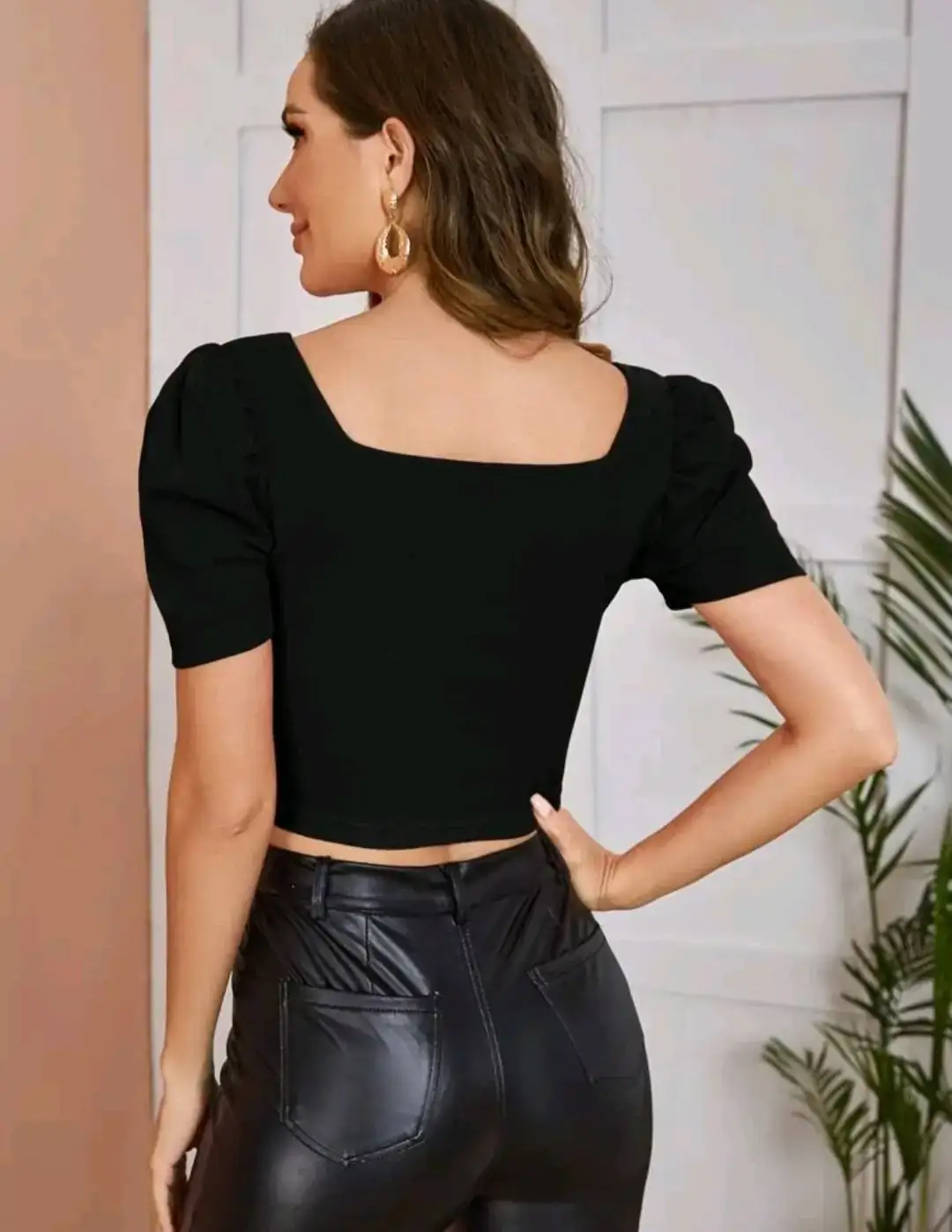 Top corto color negro manga farol  2