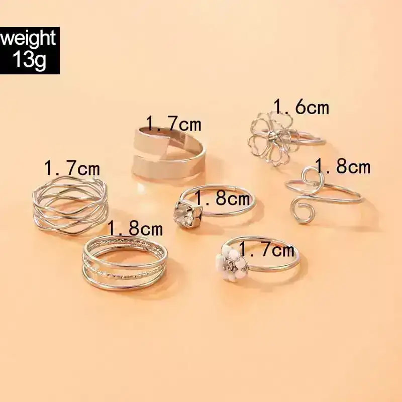 Set x7 Anillos Dahlia Plateados REF: MA78 3