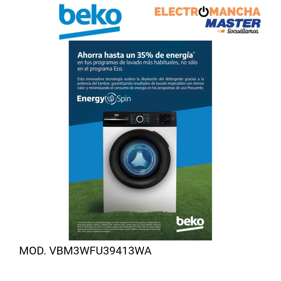 LAVADORA BEKO VBM3WFT39413WA 9 KILOS 1400 RPM. A 6