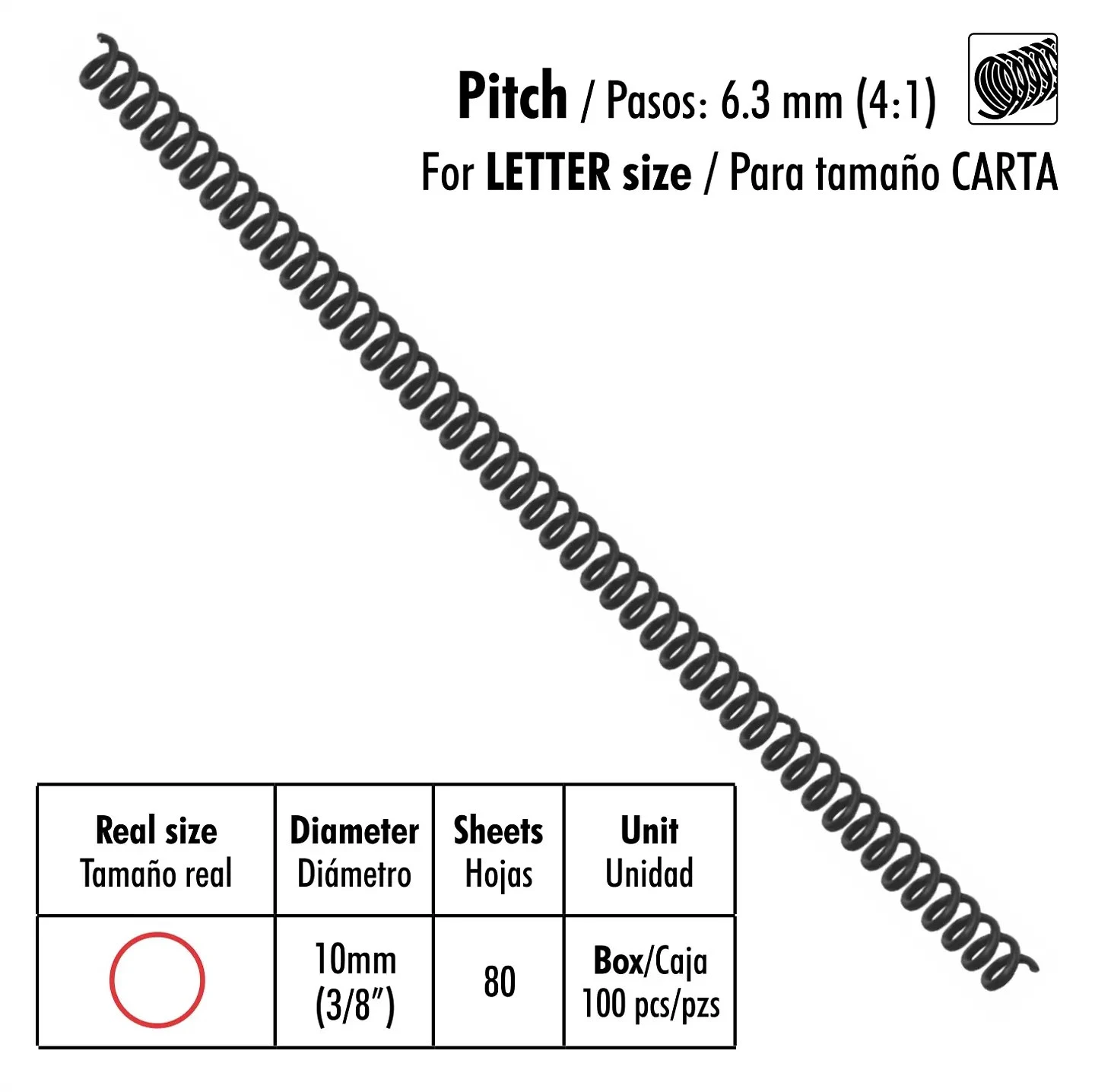 espiral de plastico 10mm