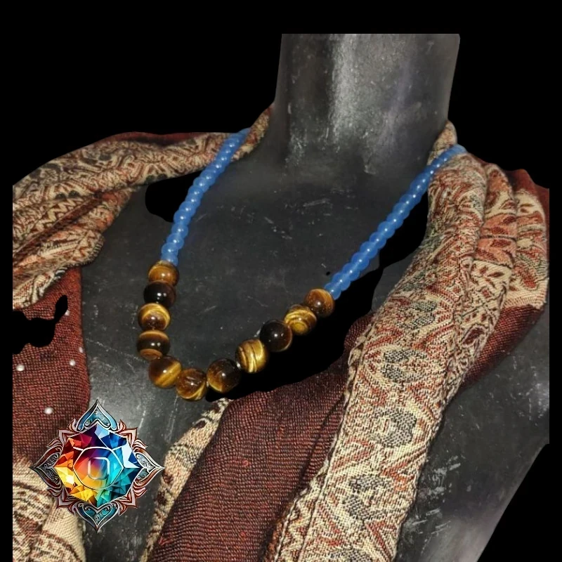 💖 Espectacular Collar de Ojo de Tigre y Calcedonia Azul 💖 3