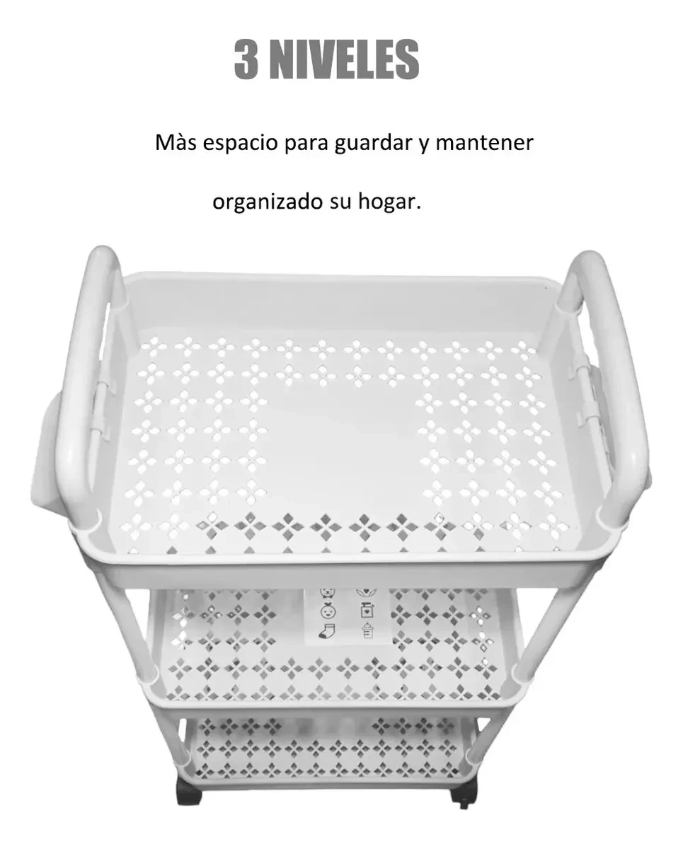 Carro Organizador 3 Niveles Con Ruedas Blanco 2
