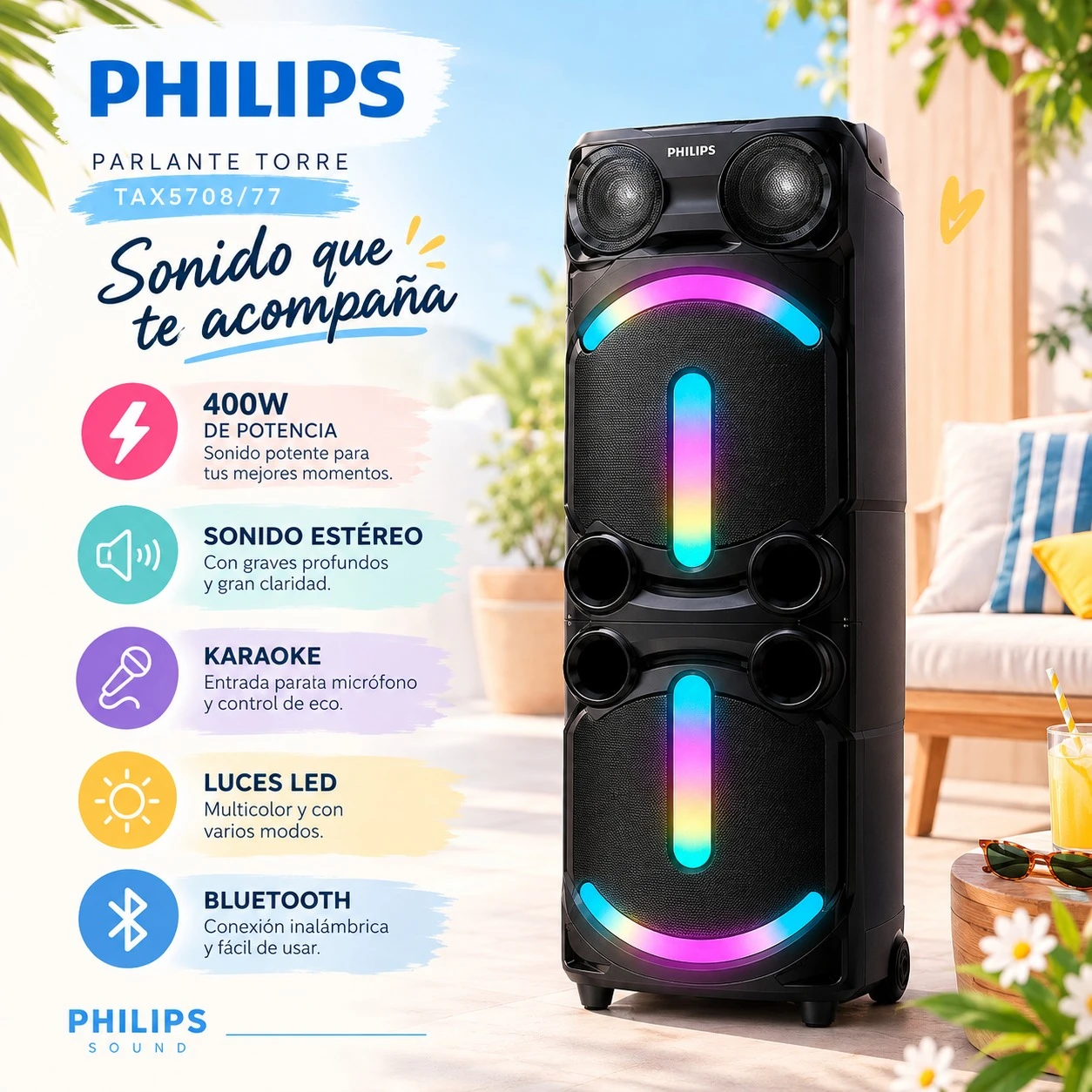 PARLANTE TORRE PHILIPS TAX5708/77 – 400W