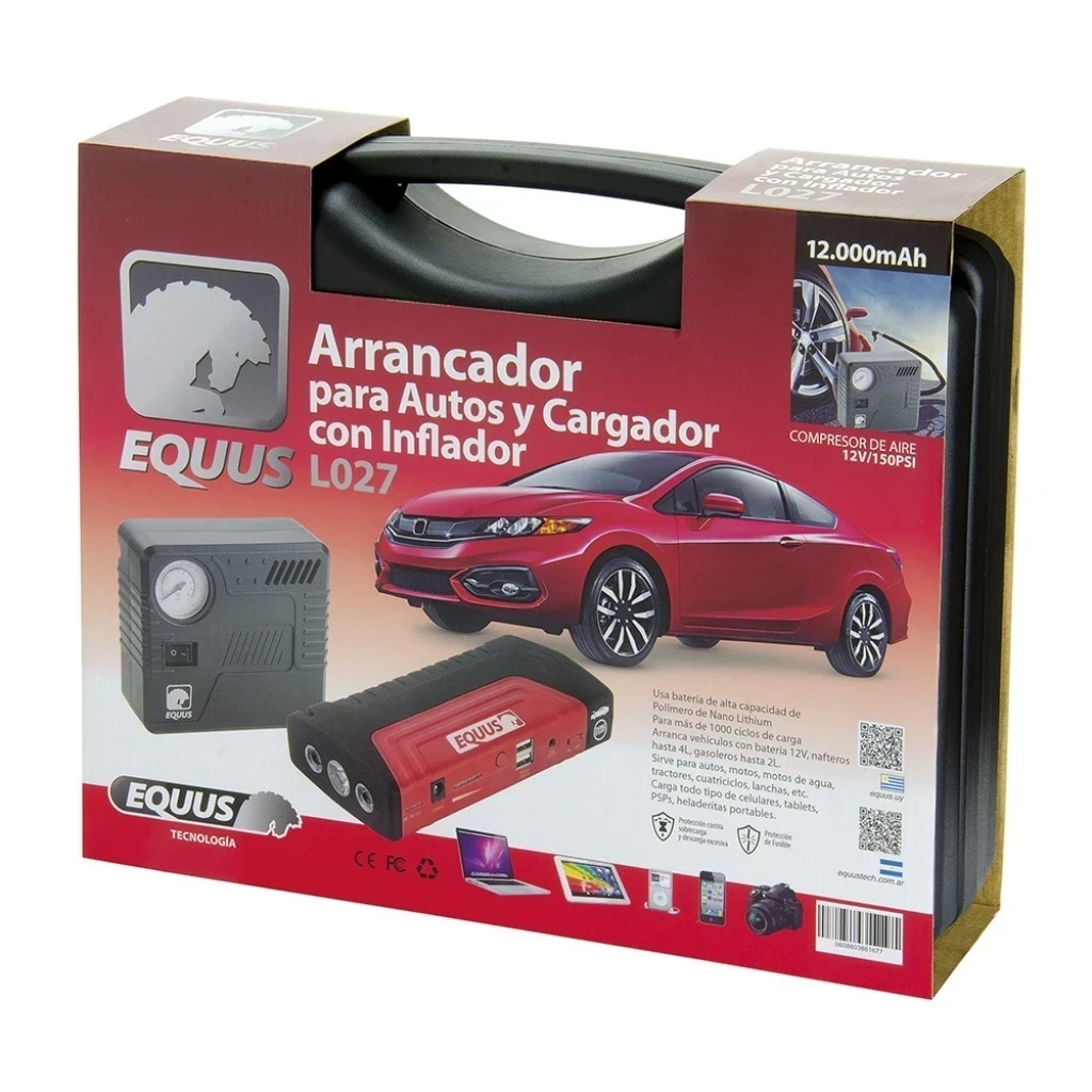 Arrancador de Autos y Cargador 12.000mAh con Inflador 𝙀𝙌𝙐𝙐𝙎 3