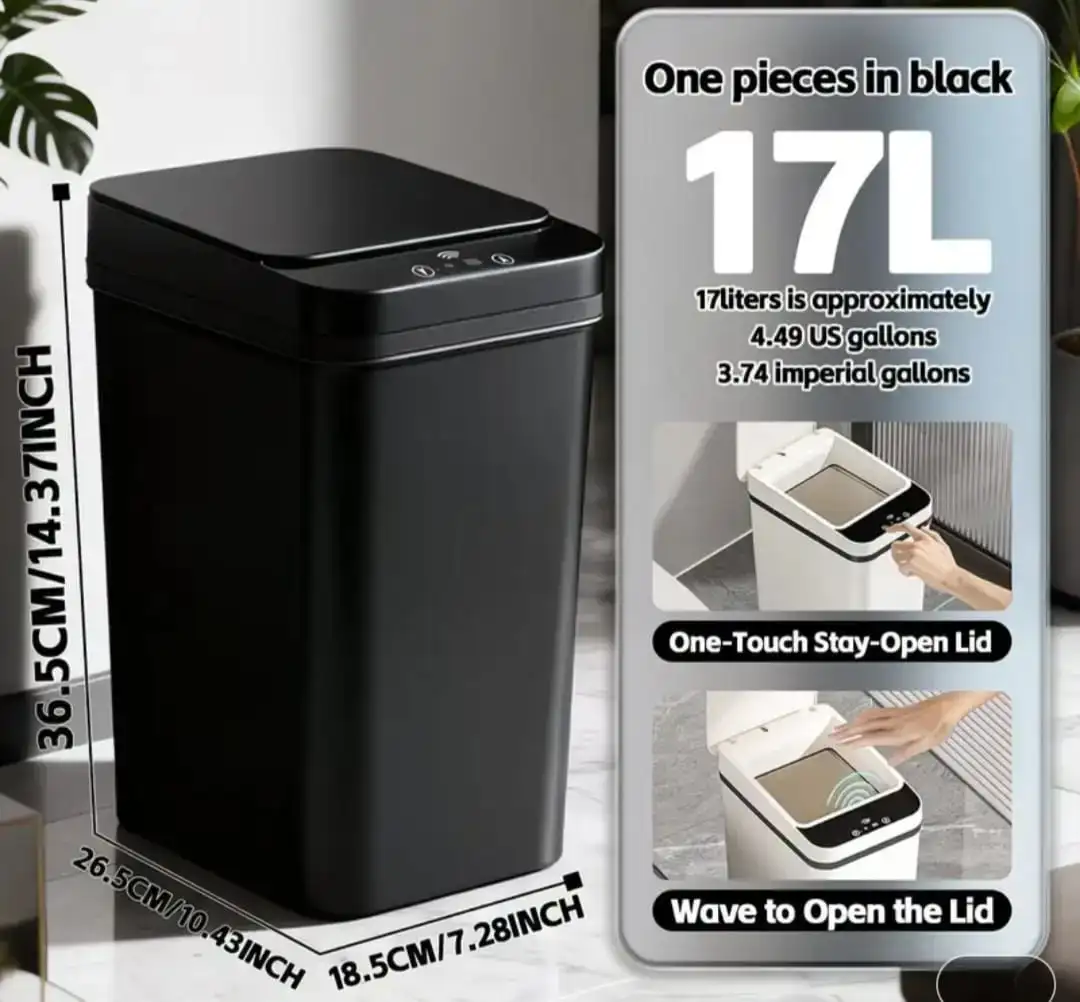Bote para basura 17 L con tapa inteligente color negro