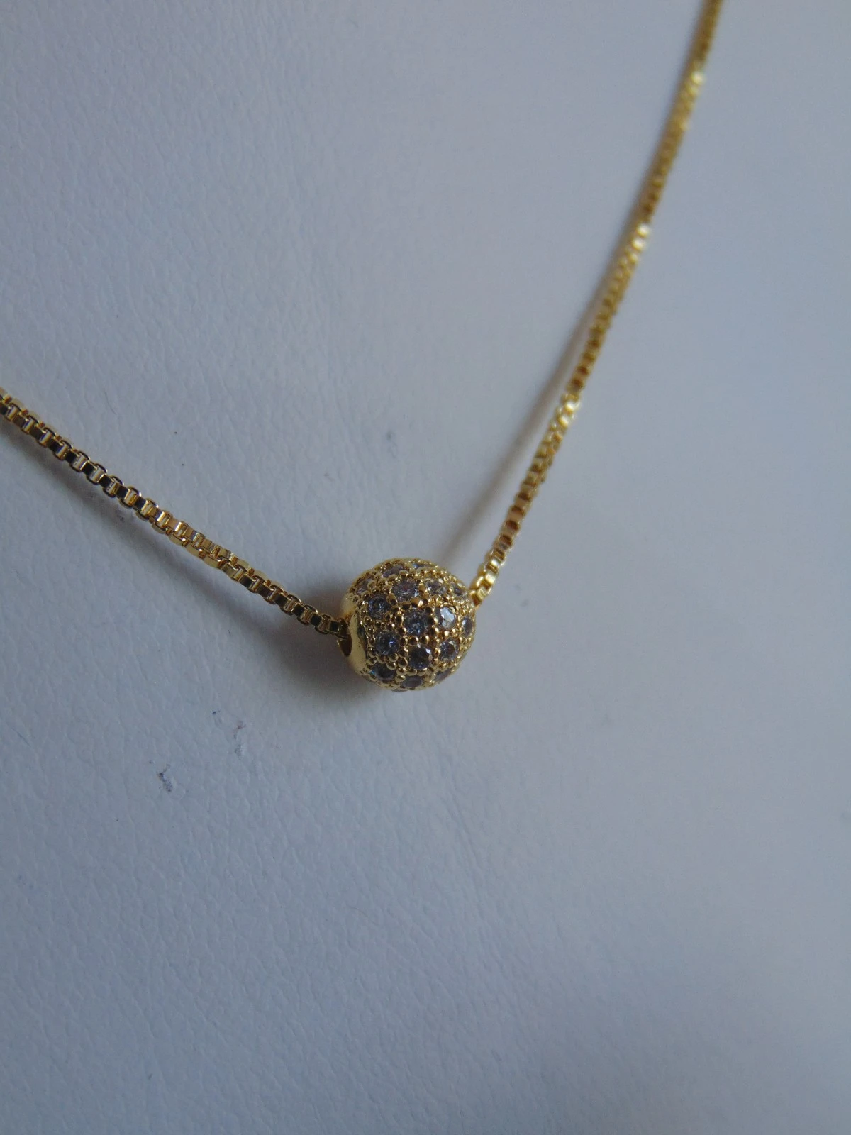 CADENA ORO LAMINADO 18K DELGADA DIJE BALIN CIRCONES BLANCO 5MM | 40CM + EXTENSOR  2
