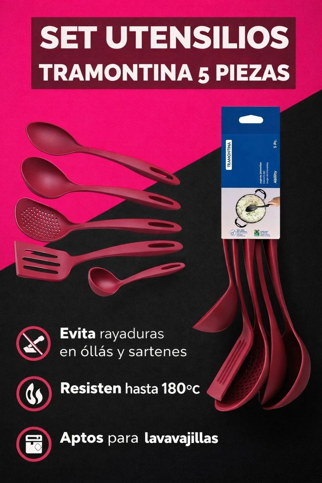 Juego de Utensilios Tramontina de Nylon 5 Pzas