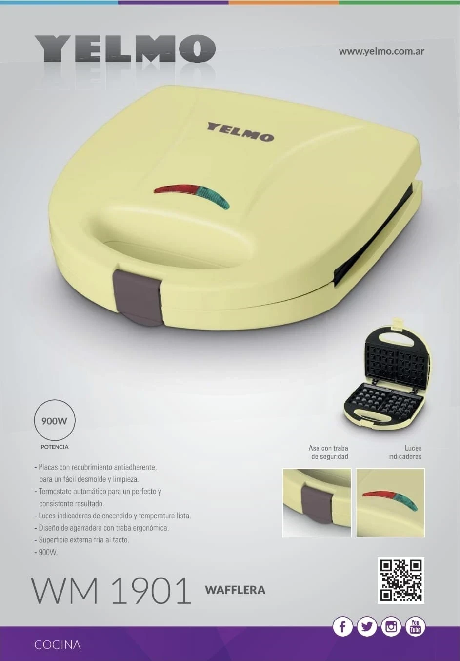 WAFLERA ELECTRICA YELMO WM-1901 COLOR AMARILLO 
