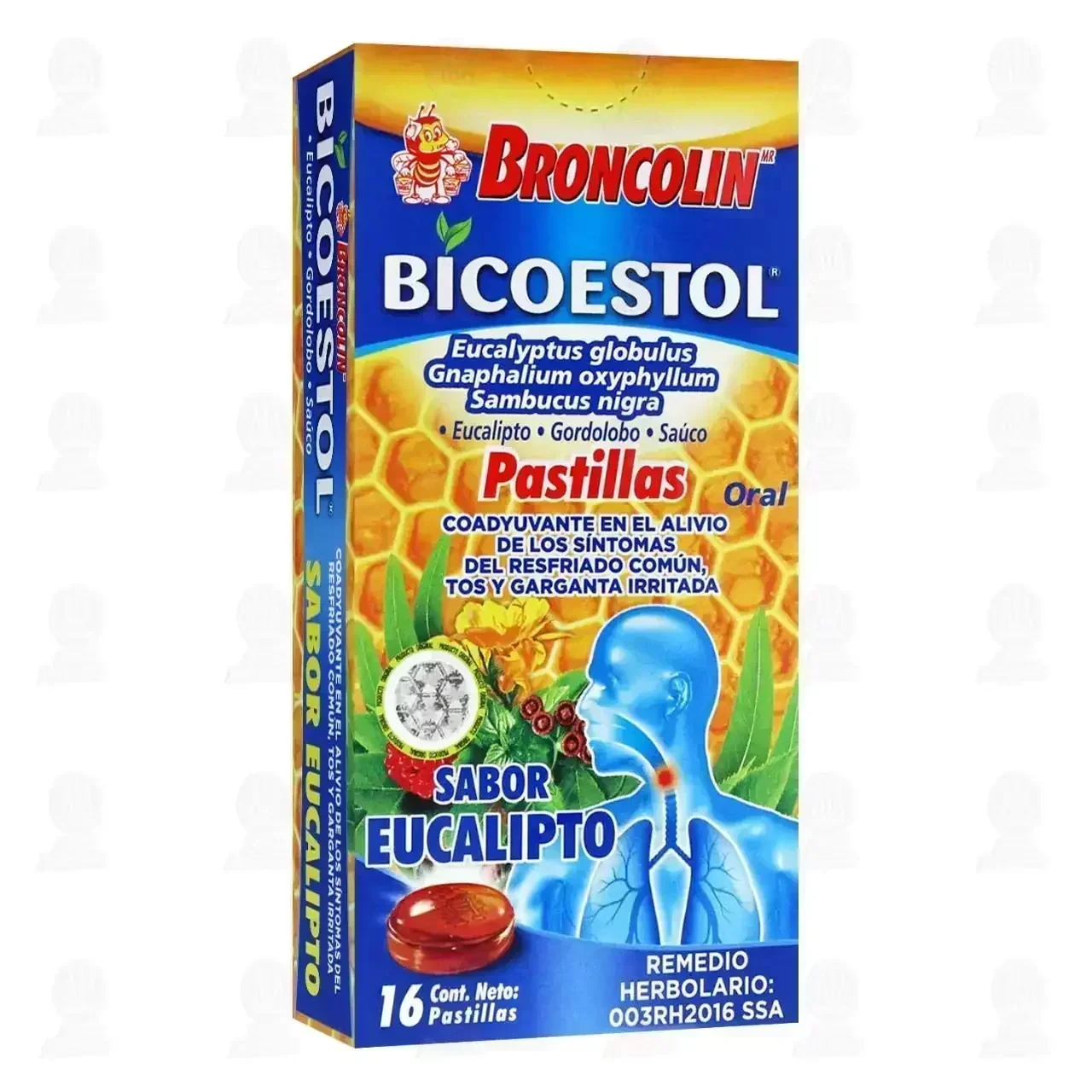 Broncolin Bicoestol Sabor Eucalipto, 16 Pastillas