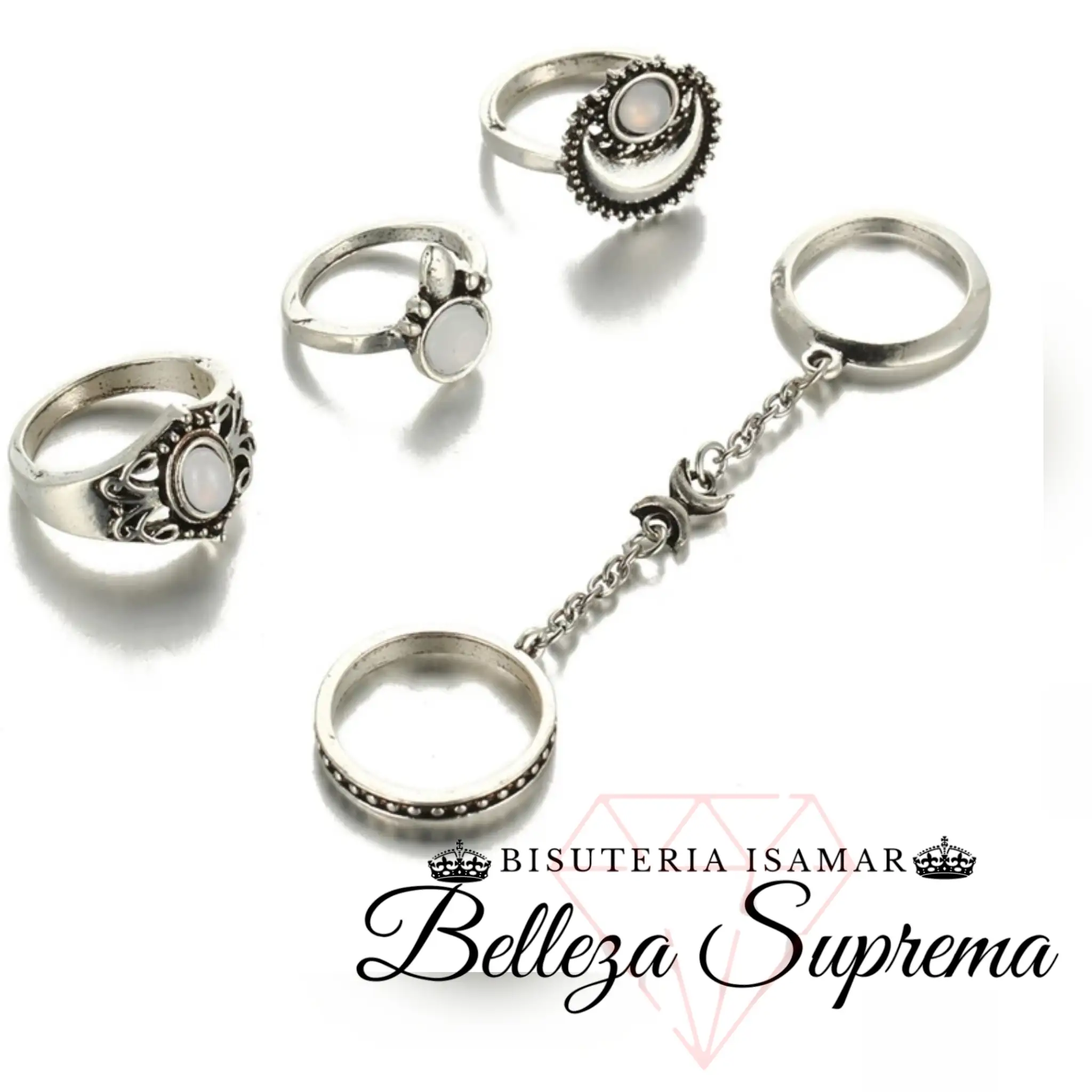 SET DE 4 ANILLOS EN PLATA QUEMADA 2