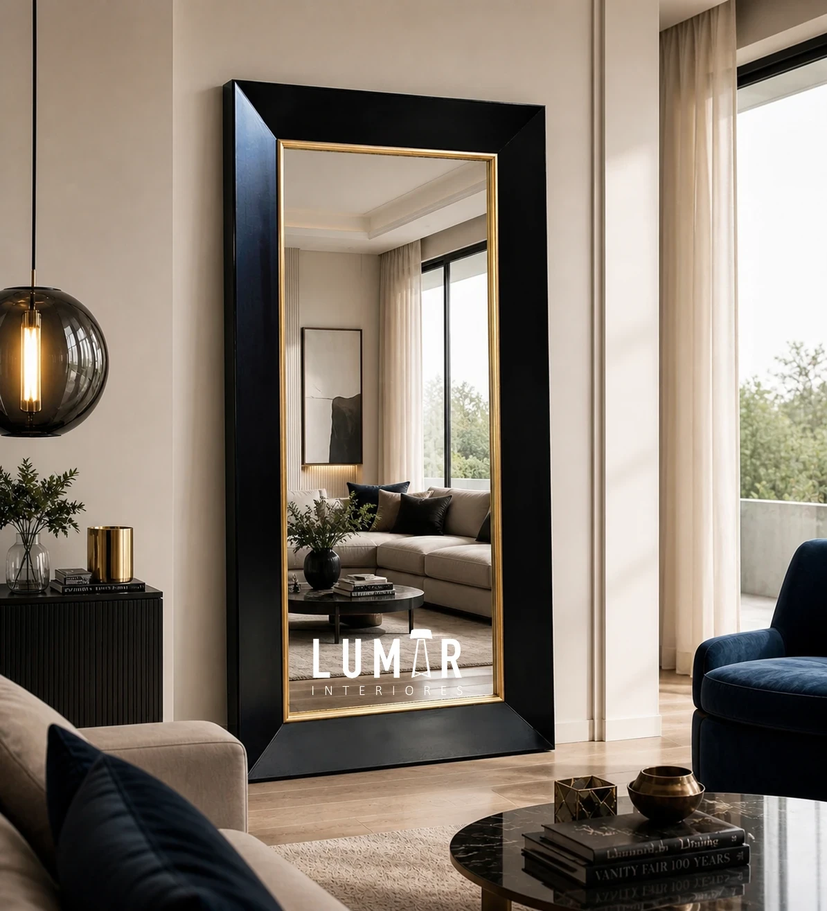 Espejo TURQUESA 2x1m Negro Filo ORO 2