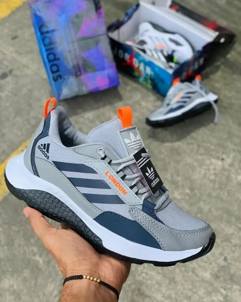 Tenis Adidas London Gris Naranja Caballero